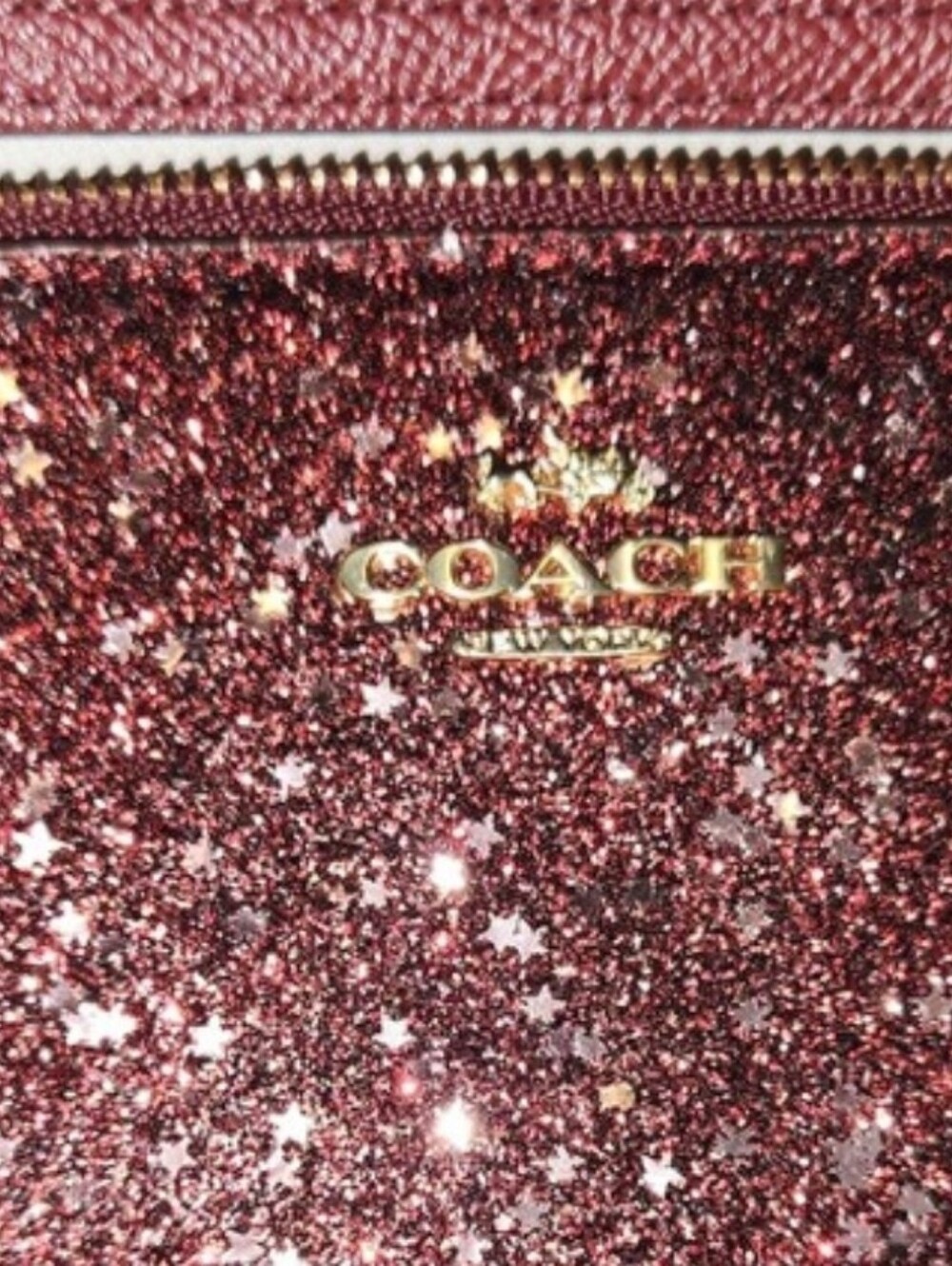 Coach Burgundy Glitter STAR Wristlet Sparkle Zip Clutch Pouch - Picture 2 of 4